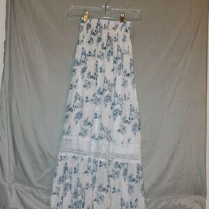 Long White With Blue Floral Women's Skirt, Extra Cute Design Size S
